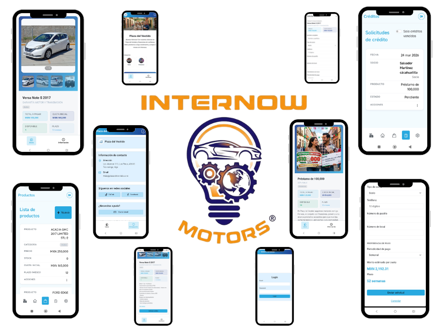 Interfaz de la App Internow Motors